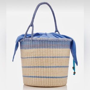 Sensi studio blue stripe straw basket tote bag